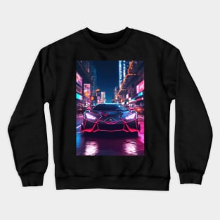 Asian Neon City Sports Car Crewneck Sweatshirt